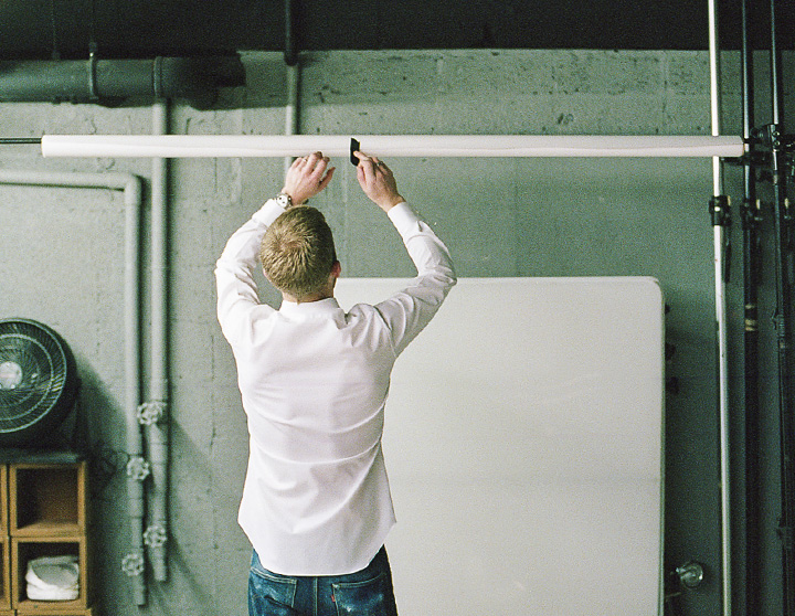 Diamond Dobby(white)シャツの着用1