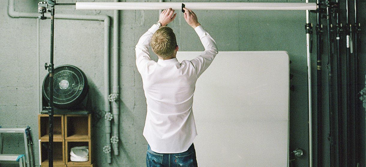 Diamond Dobby(white)シャツの着用1