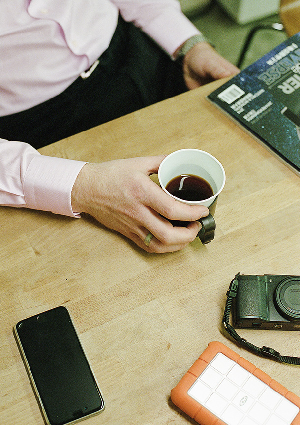 Peruvianpima Dobby Stripe(pink)シャツの着用2