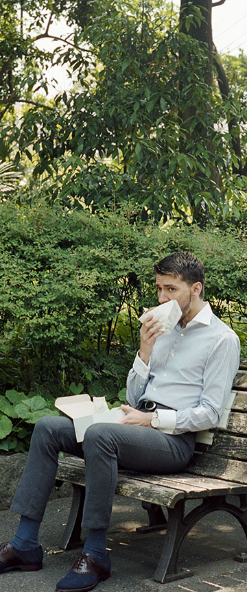 London Stripe(blue white)シャツの着用2