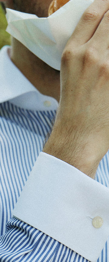 London Stripe(blue white)シャツの着用3