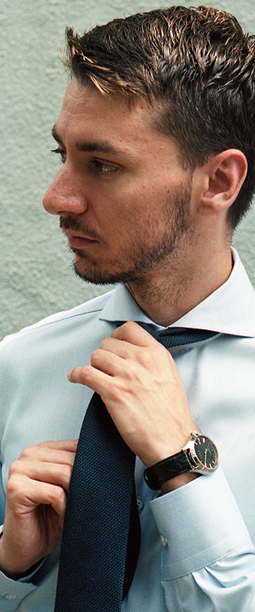 Dressy Herringbone(sax)シャツの着用3