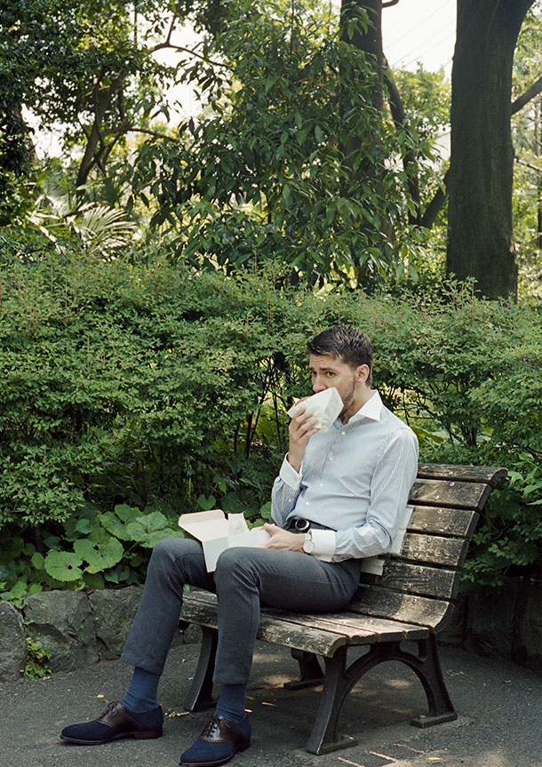 London Stripe(blue white)シャツの着用2