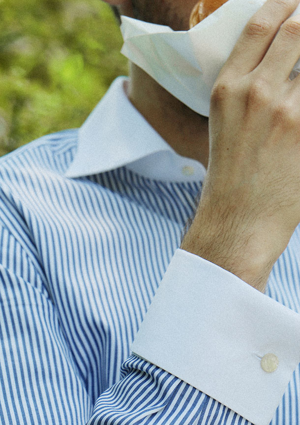 London Stripe(blue white)シャツの着用3