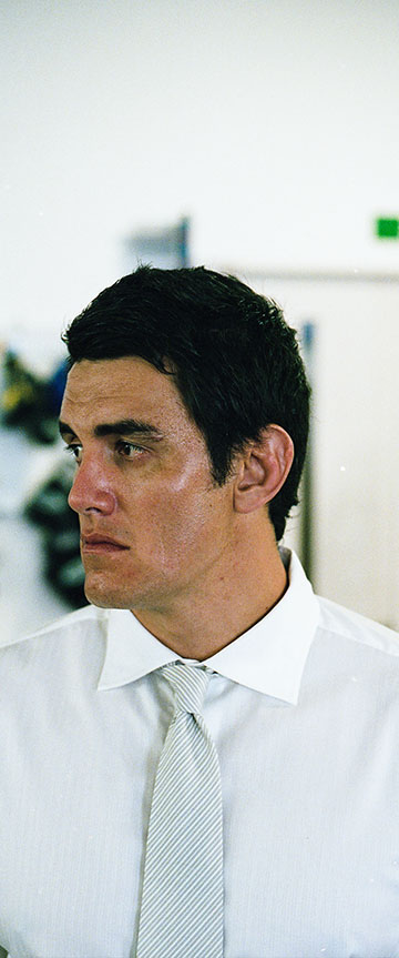 Fair Dobby Stripe(white)シャツの着用2