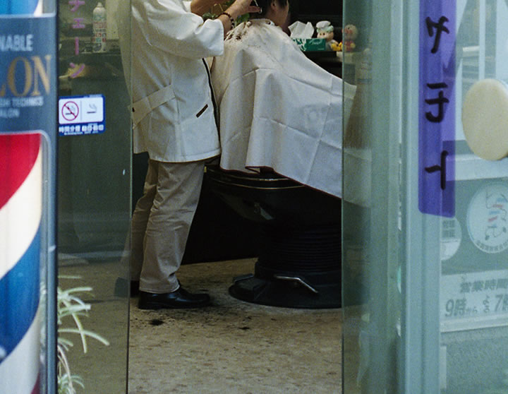 London Stripe(blue white)シャツの着用1