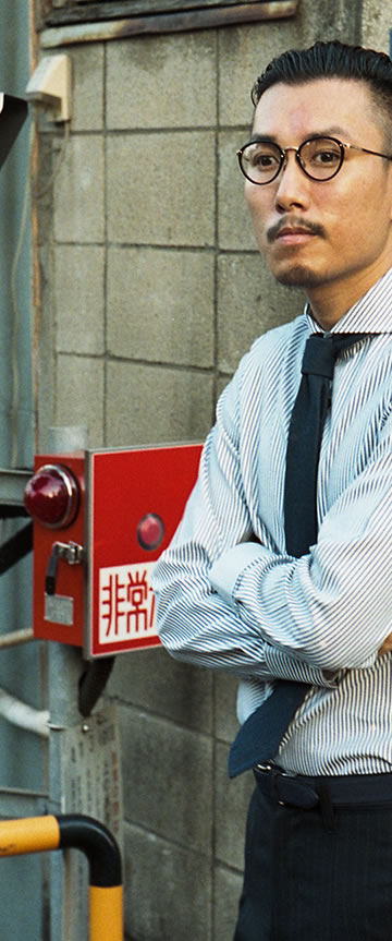 London Stripe(blue white)シャツの着用3