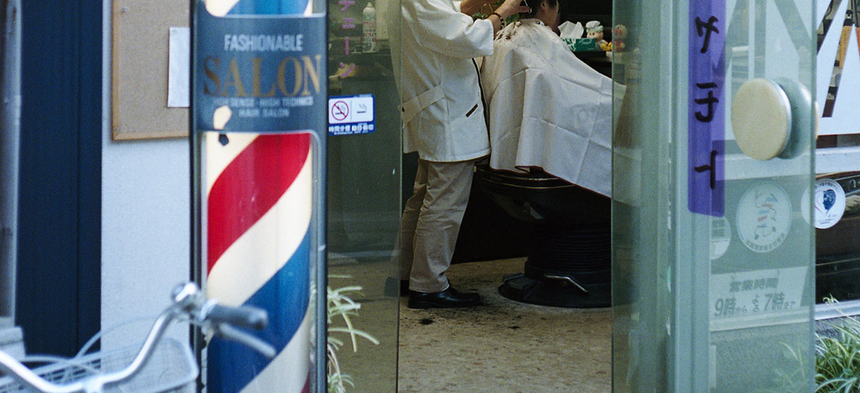 London Stripe(blue white)シャツの着用1