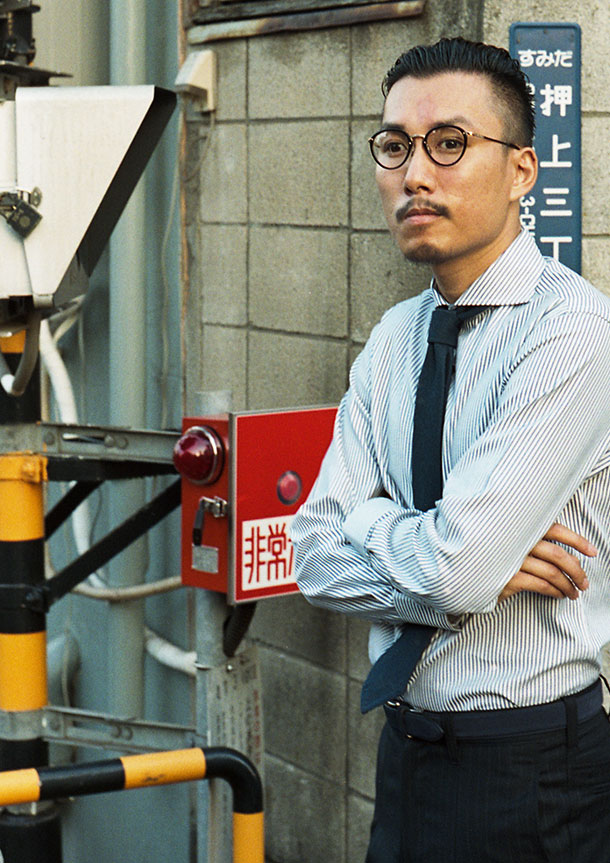 London Stripe(blue white)シャツの着用3