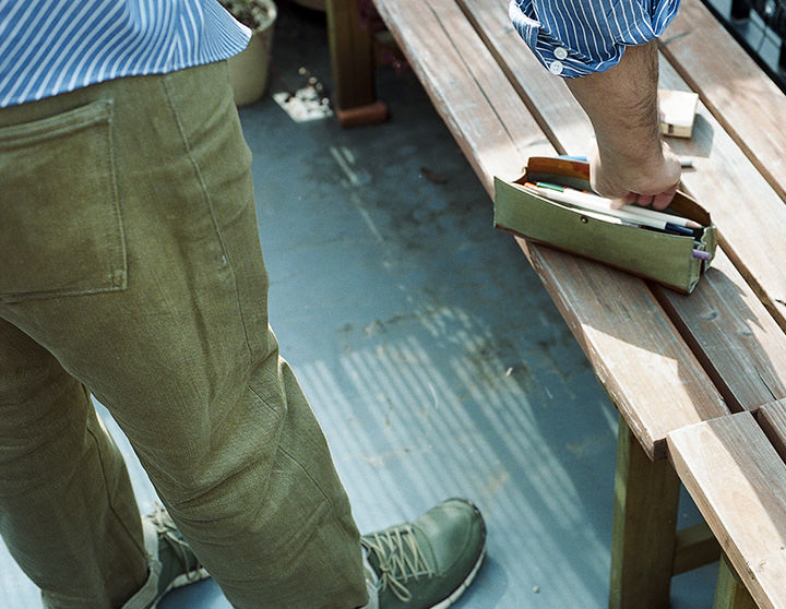 Pencil Stripe(blue white)シャツの着用1