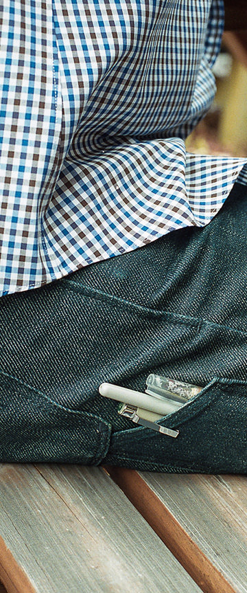 Gingham Check(brown blue white)シャツの着用2