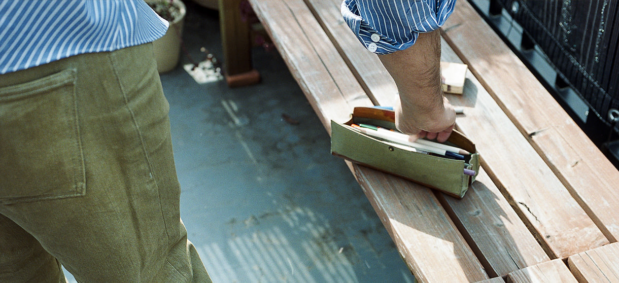 Pencil Stripe(blue white)シャツの着用1