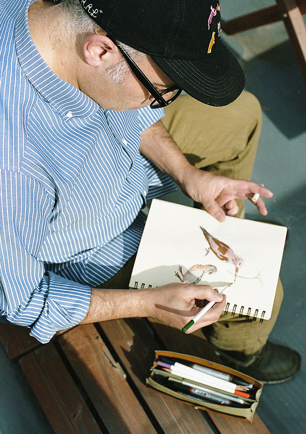 Pencil Stripe(blue white)シャツの着用2