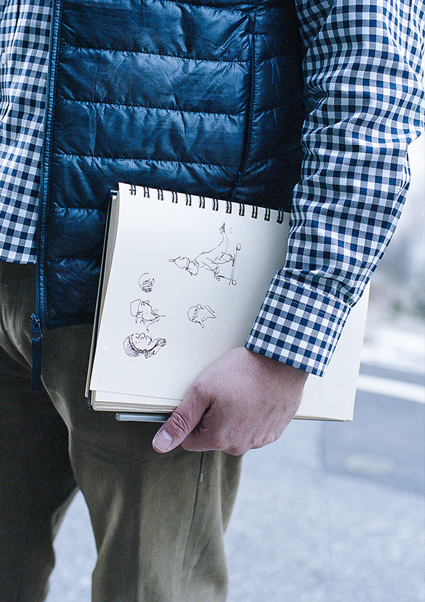 Soft Gingham Check(black white)シャツの着用2